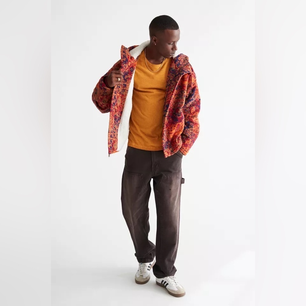 Urban Outfitters BDG River Jacquard Hooded Jacket Fleece Lined in Red Rug Large